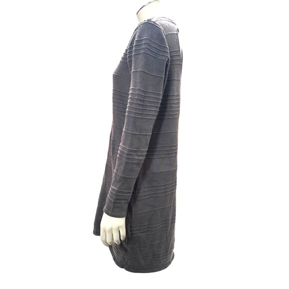 Allison Brittney Small Gray Textured Knit Long Sleeve Dress Soft Glam Open Back - Picture 3 of 10